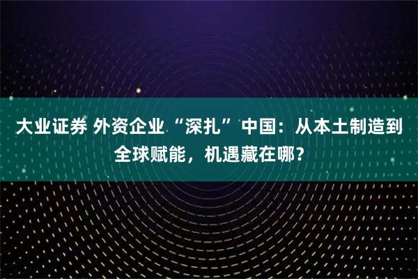 大业证券 外资企业 “深扎” 中国：从本土制造到全球赋能，机遇藏在哪？