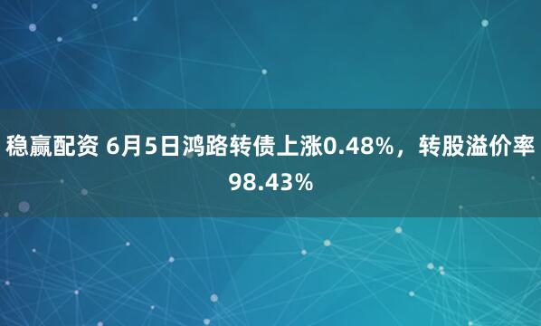 稳赢配资 6月5日鸿路转债上涨0.48%，转股溢价率98.43%